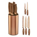 Ver imagem 1 de Kit Cepo e Facas Rose Gold em Aço Inox 6 Peças - Wp Connect Conjunto Facas e Cepo Aço Inox