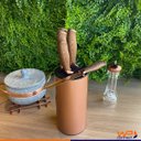 Ver imagem 3 de Kit Cepo e Facas Rose Gold em Aço Inox 6 Peças - Wp Connect Conjunto Facas e Cepo Aço Inox