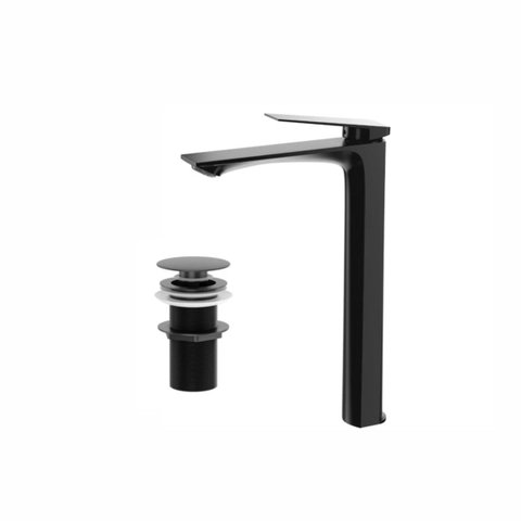 Torneira Atenas Preto Fosco Alta com Valvula Click