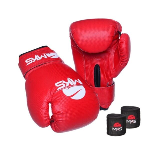 Kit Luva Boxe Muay Thai Prospect Mks Combat Vermelha com Bandagem Preta - 10 Oz - 1