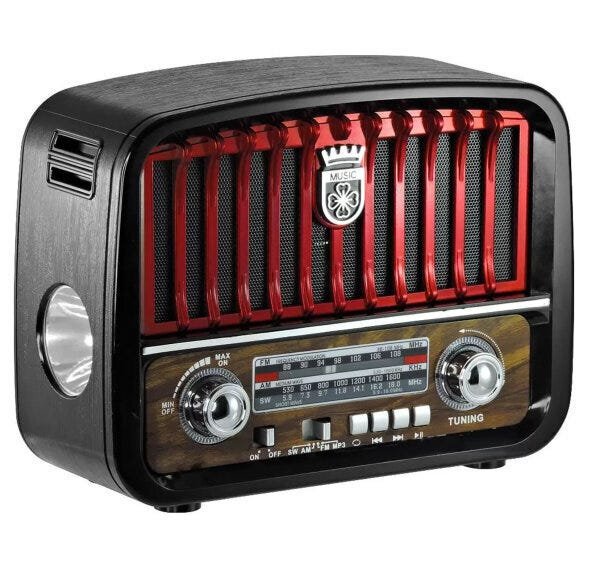 Rádio Retrô J108 Bluetooth Am FM Entrada USB Cartão Sd Vermelho - 2