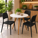 Ver imagem 3 de Conjunto Mesa de Jantar Redonda 70cm com 3 Cadeiras Mônaco Rattan - Preto