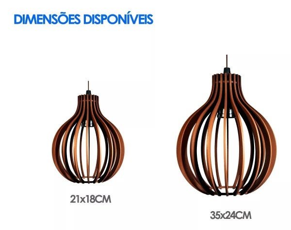Luminária Lustre Redonda Pendente de Madeira 21x18cm - Cor Caramelo Industrial - 4
