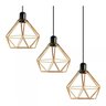 Lustre Pendente Diamante Triplo Aramado E27 Preto Cobre - 3