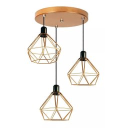 Lustre Pendente Diamante Triplo Aramado E27 Preto Cobre - 2