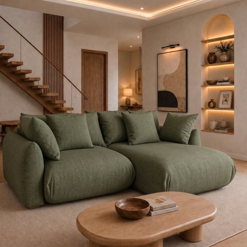 Sofá Cama Modular Orgânico Retrátil 3 Lugares com Almofadas 200cm Malibu
