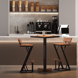 Mesa Bistrô Europa em Madeira Peroba e Estrutura Metálica - Elegância para Ambientes Modernos