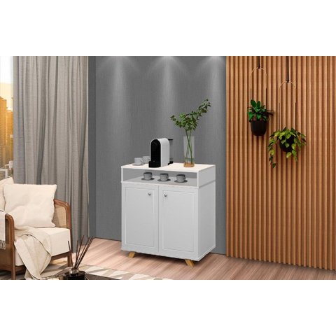 Buffet / Balcão / Bancada / Aparador St Modelo Retrô com Pés em Madeira 2 Portas com Detalhe a Lazer