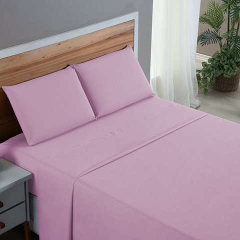 Kit Roupa de Cama Solteiro Percal 200 Fios 100% Algodão com Elástico e Fronha 3 Peças:rosa Bebe