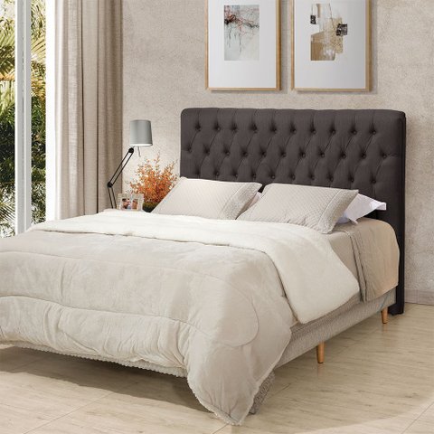 Cabeceira Cama Casal Estofada 1,40 Cm - Inca Linho Marrom