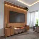 Ver imagem 1 de Rack e Painel para TV 75" 100% MDF 215cm 3 Portas Vidro Reflecta com LED Prateleira Canella