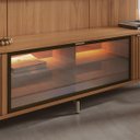 Ver imagem 5 de Rack e Painel para TV 75" 100% MDF 215cm 3 Portas Vidro Reflecta com LED Prateleira Canella