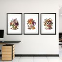 Ver imagem 1 de Kit 3 Quadros Grandes Chá e Flores 60x48cm:moldura Preta
