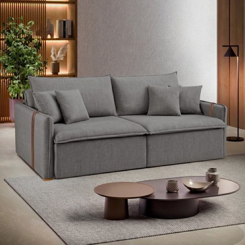 Sofá Cama Retrátil e Reclinável 2 Lugares Pés Madeira Maciça 200cm Windson Yescasa