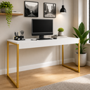 Ver imagem 1 de Mesa para Escritório com Estrutura Metálica Diretor 90 cm - Branco/Dourado