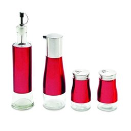 Galheteiro Aço Inox Vermelho 4 Peças Glht-002Vm - Hauskraft - 1