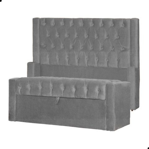 Kit Cabeceira e Calçadeira Baú Emma Suede King 195 Cm