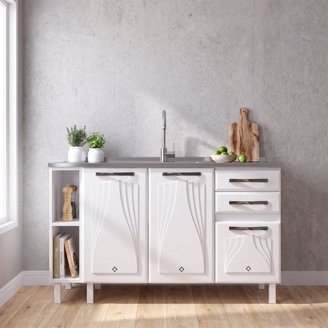 Balcão Cozinha de Aço 140cm para Pia Star New Branco