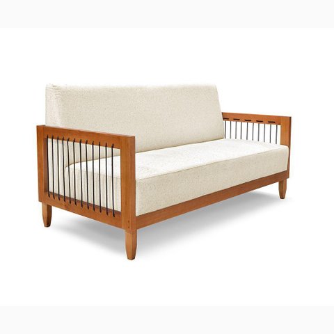 Sofá 2 Lugares Base de Madeira Mariana 160 Cm Linho S04 - D'Rossi Cor Perola