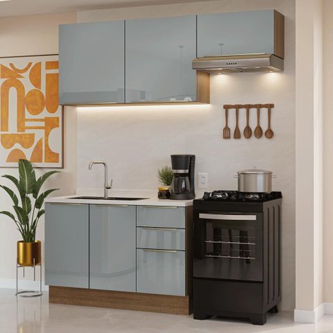 Armário de Cozinha Compacta 180 Cm Rustic/cinza Lux Madesa 02