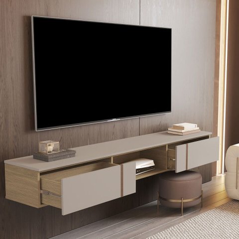 Rack para TV até 72 Polegadas Decor 1.8 Suspenso 2 Gavetas Hanover/Fendi - Giga Móveis