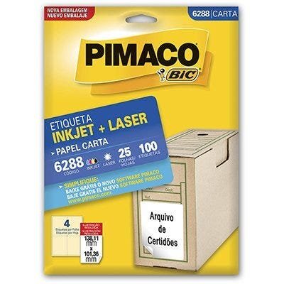 Etiqueta Ink-Jet/Laser Carta 6288 Pimaco, Branca, Pacote com 25 - 1