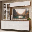 Ver imagem 1 de Estante Sala de Estar com Rack + Cristaleira 230cm Vik Madesa 01 Rustic-Branco