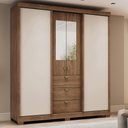 Ver imagem 1 de Guarda Roupa Casal 4 Portas com Espelho 3 Gavetas Fit Carraro Freijó Off White