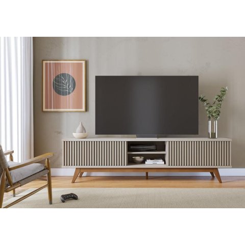 Rack para TV até 75 Polegadas com 4 Portas Ripadas e 2 Nichos Retrô Multimóveis Crcol-RCK040 Off