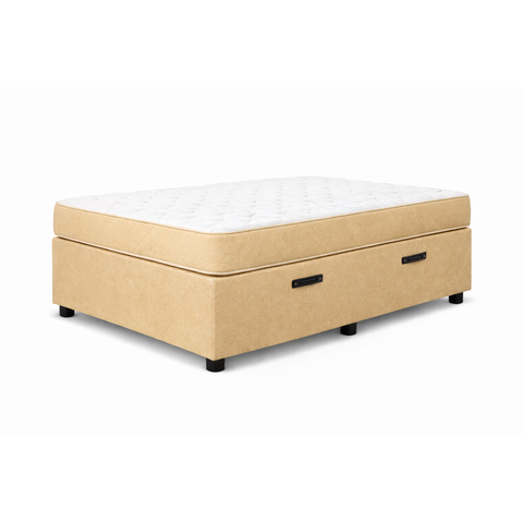 Kit Cama Box Baú Solteiro 88x188 cm + Colchão D33 Solteiro 14 cm Bege Suede