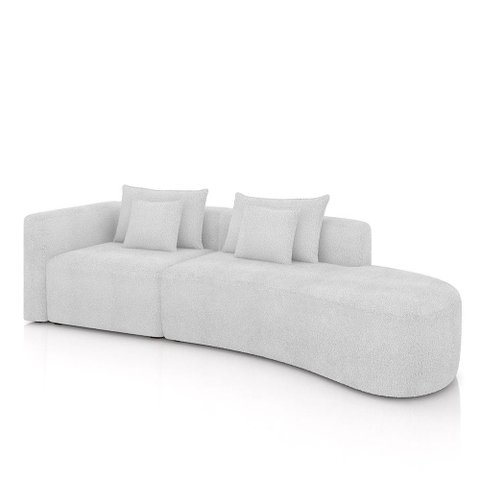 Sofá Curvo Decorativo Kimiko 287cm 2 Lugares Sala de Estar com Chaise Bouclê Branco G52 - Gran