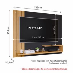 Painel Para TV 50 Polegadas Sala Quarto 135cm Preto Cinza Chumbo Nature 2 Prateleiras Home Dunas - 3 Painel Para TV 50 Polegadas Sala Quarto 135cm Preto Cinza Chumbo Nature 2 Prateleiras Home Dunas - 3