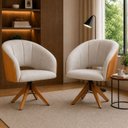 Ver imagem 1 de Kit 2 Poltronas Giratória Linho Premium Base Madeira Maciça Lia