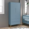 Guarda Roupa Infantil 2 Portas Theo Retrô Azul Fosco com Pés Amadeirado - Reller Móveis - 2