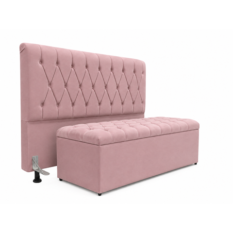 Kit Cabeceira e Calçadeira Baú Mallu Casal 140 cm - Veludo Rose
