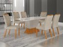 Ver imagem 1 de Conjunto Sala de Jantar Larissa 1,80m Tampo Copo Off com 6 Cadeiras Cinamomo/Off/Linho Palha