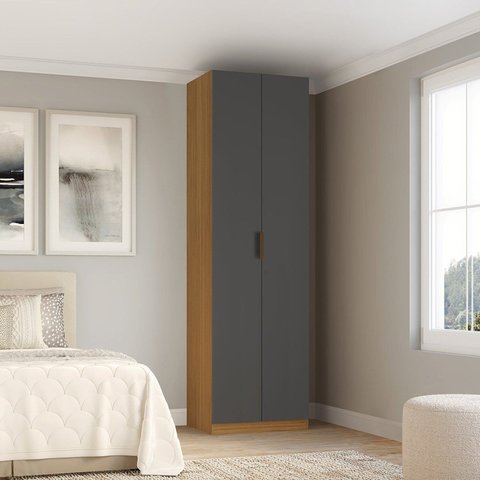Guarda-roupa Modulado 2 Portas com Prateleiras 3 Gavetas 2 Cabideiros 90cm 100% MDF Clean Altezza
