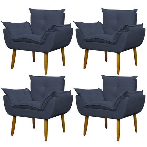 Kit 4 Poltronas Decorativa Sala e Quarto Opala Suede Herrero:azul Marinho