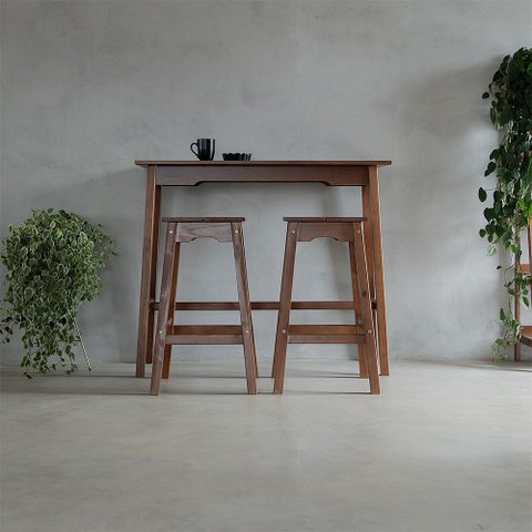 Conjunto Mesa Bancada com 2 Banquetas Moema em Madeira Castanho