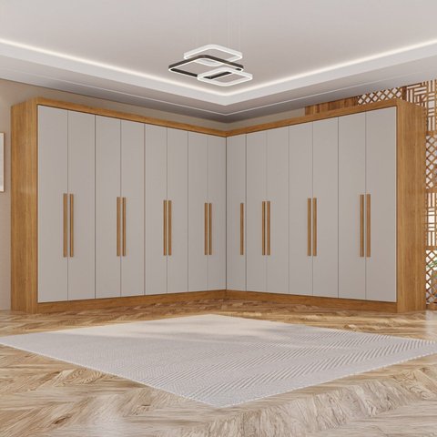 Guarda-Roupa de Canto Modulado 15 Portas 6 Gavetas Inglaterra Bege/Cinamomo/Off White