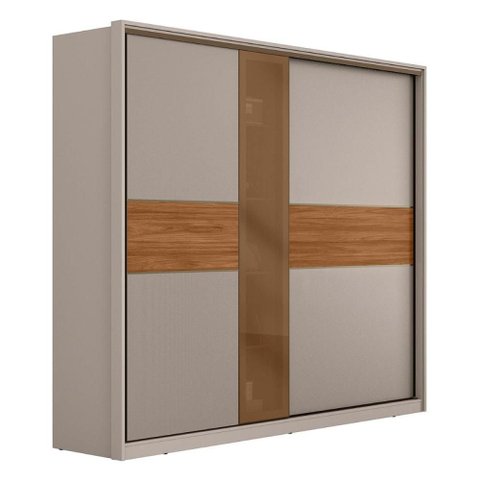 Guarda Roupa Casal Authentic 2 Portas Deslizantes Nogueira/nude Prime Tx com Vidro Reflecta - Demart