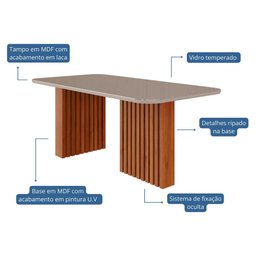 Conjunto de Mesa de Jantar Tampo de Vidro Off White Ester 1,80 com e 6 Cadeiras Paola Cinamomo/ - 5