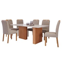 Conjunto de Mesa de Jantar Tampo de Vidro Off White Ester 1,80 com e 6 Cadeiras Paola Cinamomo/ - 1