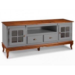 Rack Hanover 2 Portas com Vidro Cruzeta 2 Gavetas + Nicho Pés Luis Xv 75 X 195 X 40 Cm (a X L X P)