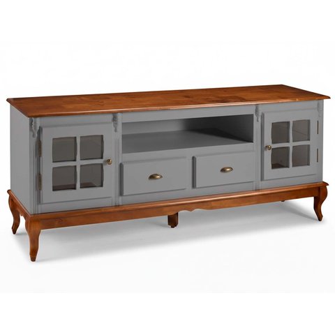 Rack Hanover 2 Portas com Vidro Cruzeta 2 Gavetas + Nicho Pés Luis Xv 75 X 195 X 40 Cm (a X L X P)