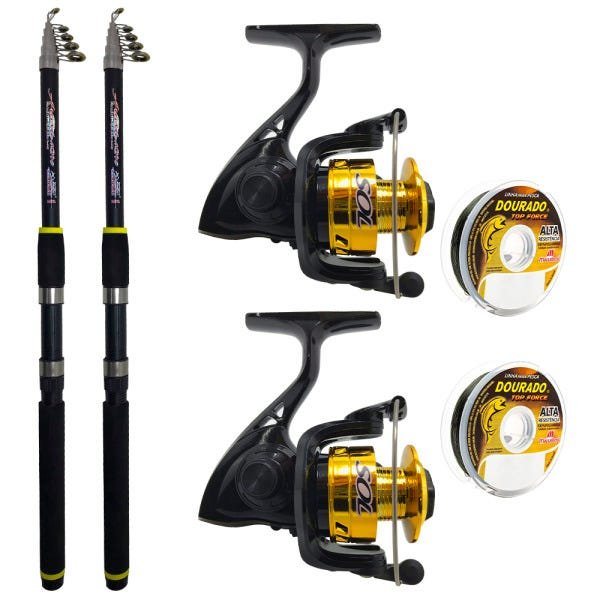 Kit Pesca 2 Molinete Sol Com 2 Varas Telesc 2,70mts 2 Linhas - 2