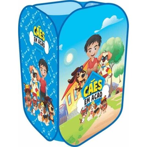 Cesto Organizador de Brinquedos e Roupa Suja Dobrável Cães em Ação