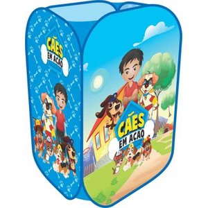 Cesto Organizador de Brinquedos e Roupa Suja Dobrável Cães em Ação