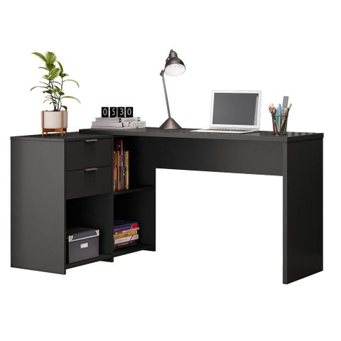 Escrivaninha Mesa Computador Preta Reta ou em L 2 Gavetas Top Nt2060 Notável 75x200x45