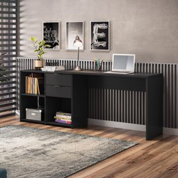 Escrivaninha Mesa Computador Preta Reta ou em L 2 Gavetas Top Nt2060 Notável 75x200x45 - 2